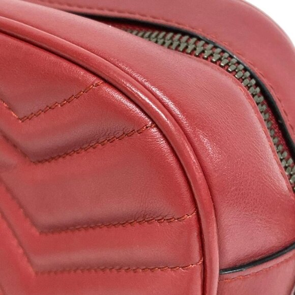 Auth GUCCI GG Marmont Quilting Small Shoulder Bag Red Leather - - Picture 12 of 14